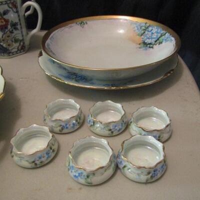 Assorted Fine Bone China by Various Makers- Includes Cups, Plates, Pitcher, and Salt Cellars