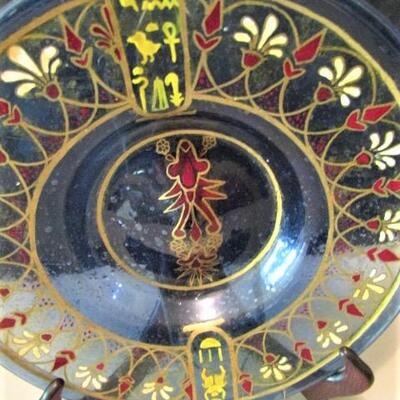 Hand Painted, Mouth-Blown Glass Plate with Egyptian Theme- 9 1/2