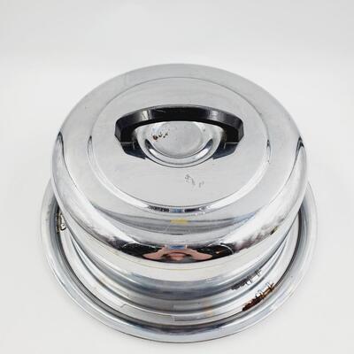 EVER READY CO CHROME CAKE CARRIER WITH LATCHING INTERLOCK LID #2