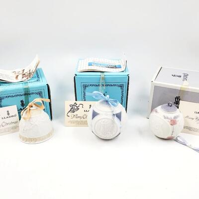 GENUINE LLADRO PORCELAIN CHRISTMAS ORNAMENTS WITH ORIGINAL BOXBUNDLE OF 3 