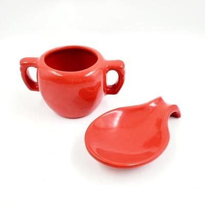 RED FRANKOMA SPOON REST AND SUGAR BOWL