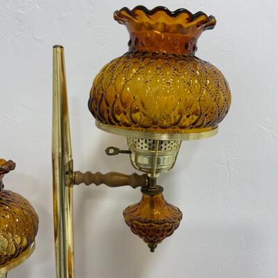 [73] VINTAGE | Single Triple Lamp | Amber Glass | MCM Decor