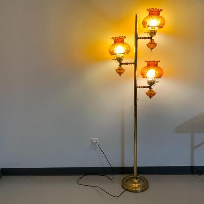 [73] VINTAGE | Single Triple Lamp | Amber Glass | MCM Decor