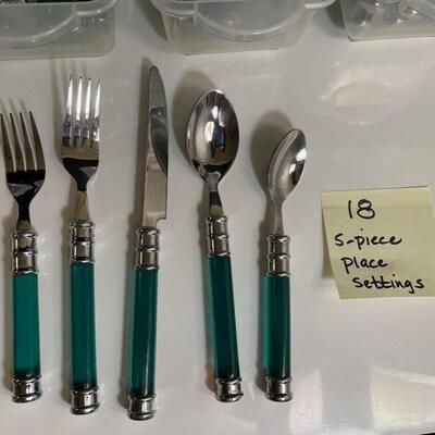 Lot 25  Green-Handle Flatware Set