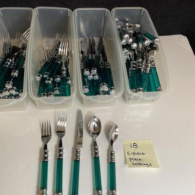 Lot 25  Green-Handle Flatware Set
