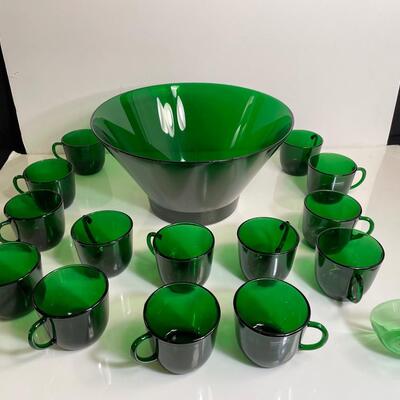 Lot 26  Crate and Barrel Green Punch Bowl Set