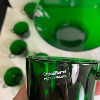 Lot 26  Crate and Barrel Green Punch Bowl Set