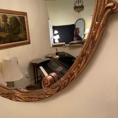 Lot 36  Gold Wall Mirror with Fleur de lis Sconces