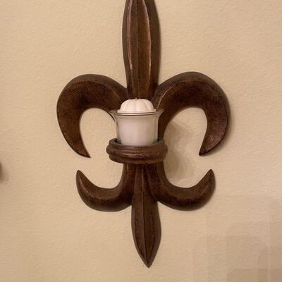 Lot 36  Gold Wall Mirror with Fleur de lis Sconces