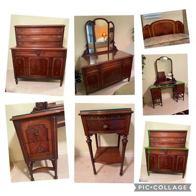 Lot 41-B  Antique Dresser with Mirror and Companion Pieces