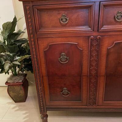 Lot 41-B  Antique Dresser with Mirror and Companion Pieces