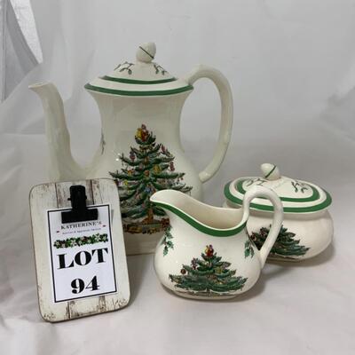 [94] SPODE | Christmas Tree Tea Set | Creamer | Sugar | Tea Pot | Coffee