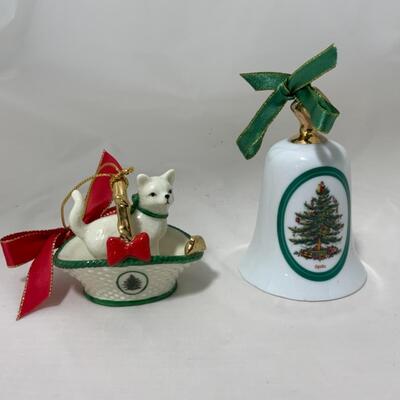 [96] SPODE | Christmas Tree Bell | Cat in Basket Ornament