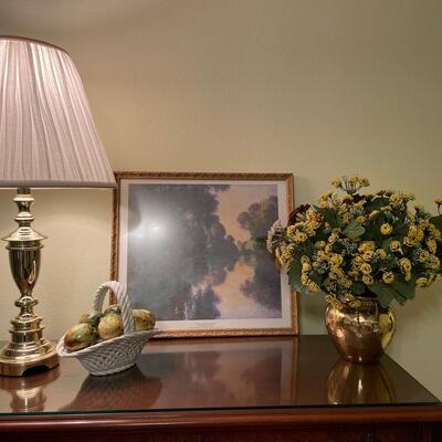 Lot 42  Decor Misc with Brass Lamp