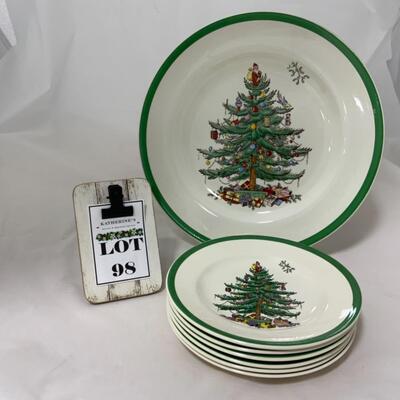[98] SPODE | Dinner Plate | 6 Bread Plates | Christmas Tree