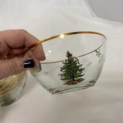 [100] SPODE | Eight 6 inch Glass Salad Bowls | Christmas Tree