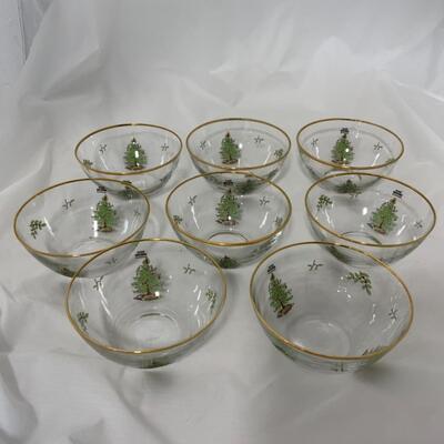 [100] SPODE | Eight 6 inch Glass Salad Bowls | Christmas Tree
