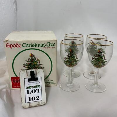 [102] SPODE | All Purpose Wine Glasses | Set of 4 | Christmas Tree