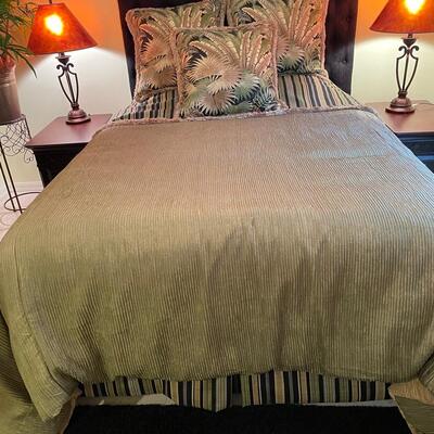 Lot 52  Palm Motif Custom Bedding Ensemble