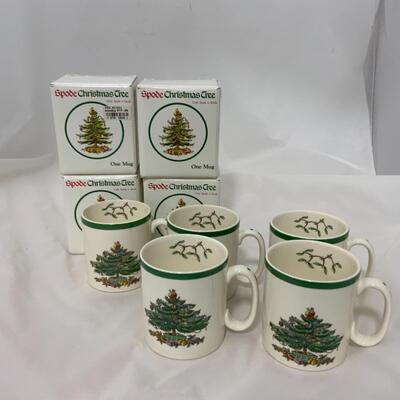 [105] SPODE | Five Mugs | Christmas Tree | Coffee | Tea | Hot Chocolate