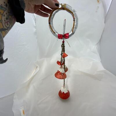 [110] ANTIQUE | Paper Mache Hanging Bell Decor | Glass Beads