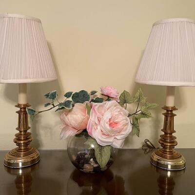 Lot 63  Pair of Small Lamps and Flower Arrangement