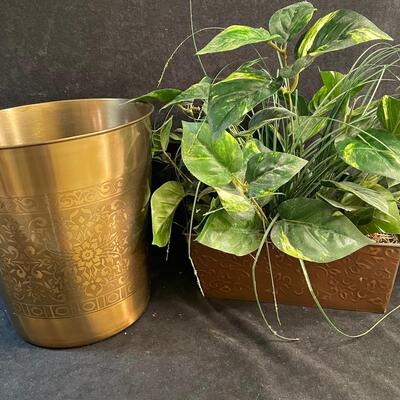 Lot 136  Wastebasket and Silk Plant