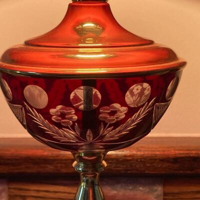 Brass & Cranberry Lamp with custom shade