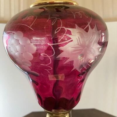 Brass & Cranberry Glass Lamp