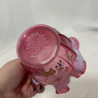 [126] FENTON | Hand Painted Basket | Cranberry | Opalescent
