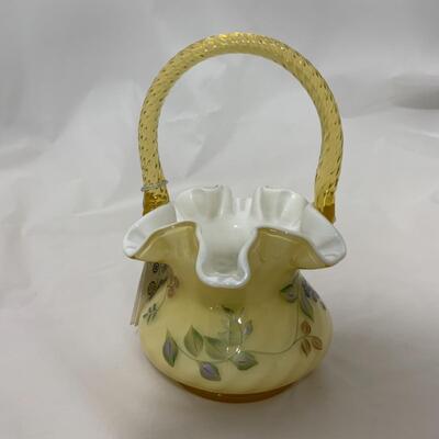[127] FENTON | Hand Painted Cased Glass Basket | Paperwork