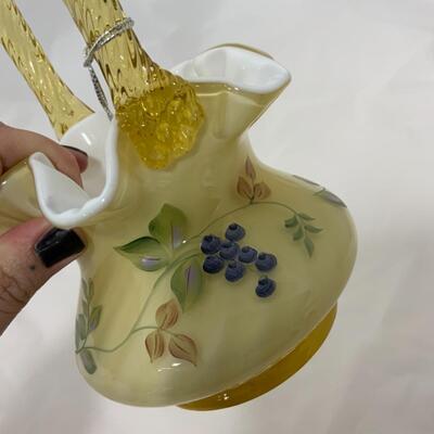 [127] FENTON | Hand Painted Cased Glass Basket | Paperwork