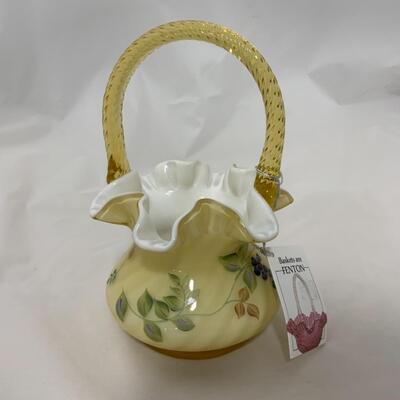 [127] FENTON | Hand Painted Cased Glass Basket | Paperwork