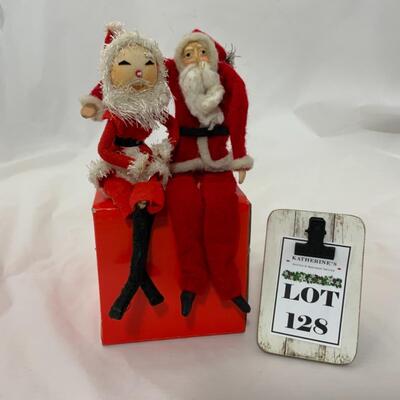 [128] VINTAGE | Bendable Santa Duo | Clay Face | Fabric