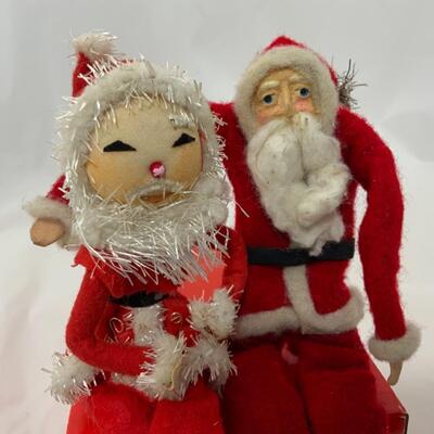 [128] VINTAGE | Bendable Santa Duo | Clay Face | Fabric