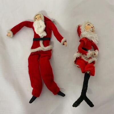 [128] VINTAGE | Bendable Santa Duo | Clay Face | Fabric