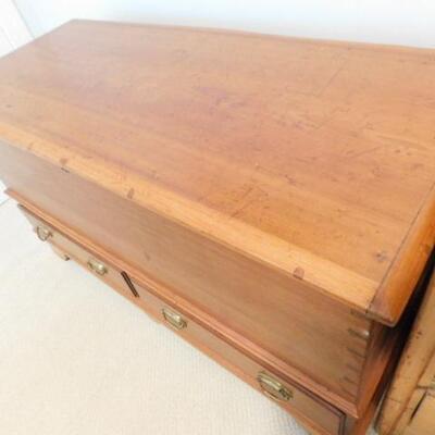 Antique Solid Maple Wide Panel Blanket Chest with Dovetail Details