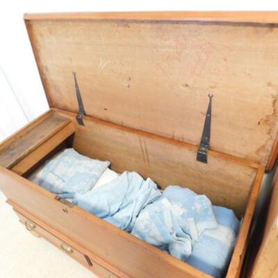 Antique Solid Maple Wide Panel Blanket Chest with Dovetail Details