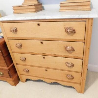 Antique Chest Of Drawers with Vanity Mirror and Marble Top 