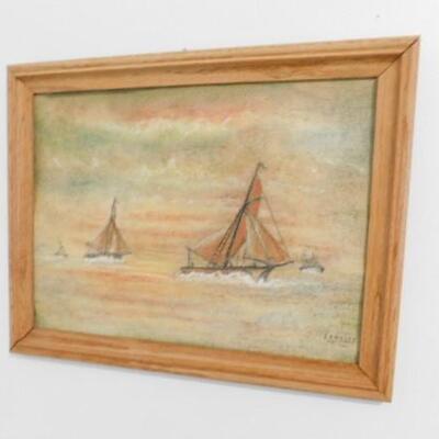 Vintage Color Pencil Framed Art by Local Artist Signed E. Welty 