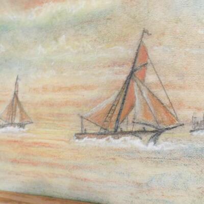 Vintage Color Pencil Framed Art by Local Artist Signed E. Welty 