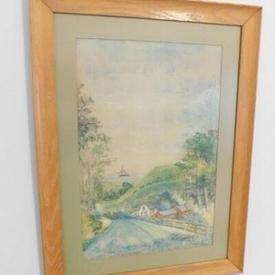 Vintage Color Pencil  Landscape Art by Local Artist Signed E. Welty 