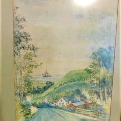 Vintage Color Pencil  Landscape Art by Local Artist Signed E. Welty 
