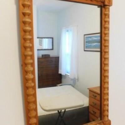 Vintage Turned Wood Barley Twist Framed Beveled Mirror 