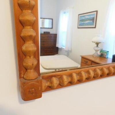 Vintage Turned Wood Barley Twist Framed Beveled Mirror 