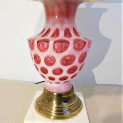 Vintage Fenton Coin Dot Glass Post Lamp with Marble Base 