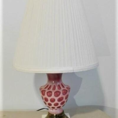 Vintage Fenton Coin Dot Glass Post Lamp with Marble Base 