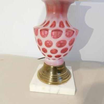 Vintage Fenton Coin Dot Glass Post Lamp with Marble Base 