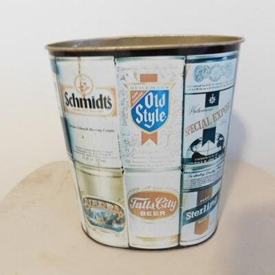 Vintage Tin Old Style Local Brew Brand Waste Can