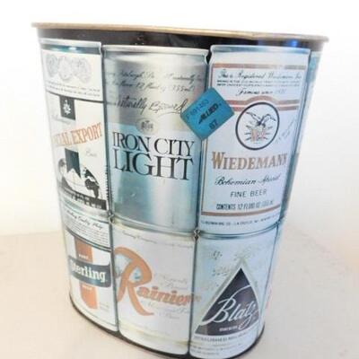Vintage Tin Old Style Local Brew Brand Waste Can